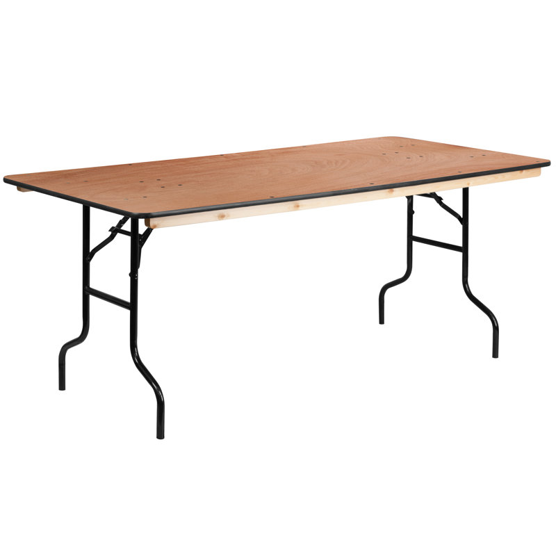 Rectangular Wood Folding Banquet Table with Clear Coated Finished Top, 76.2cm H x 182.9cm L x 91.44cm W