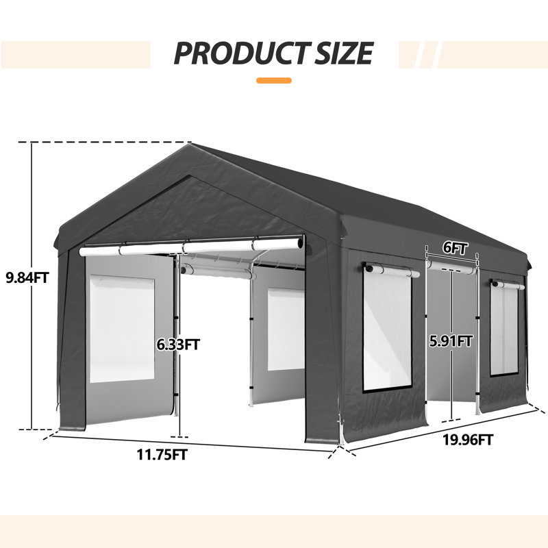 Abri d'auto robuste - Grand abri de rangement extérieur avec fenêtres ventilées enroulables