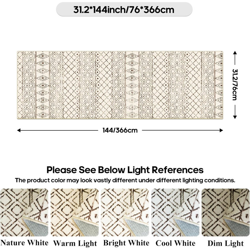 Small Rug Washable - Moroccan Kitchen Area Rugs Low Pile Indoor Mat Non Slip with Rubber Backing Soft Area Rug Pet Friendly for for Entryway Front Door Bedroom Geo Beige