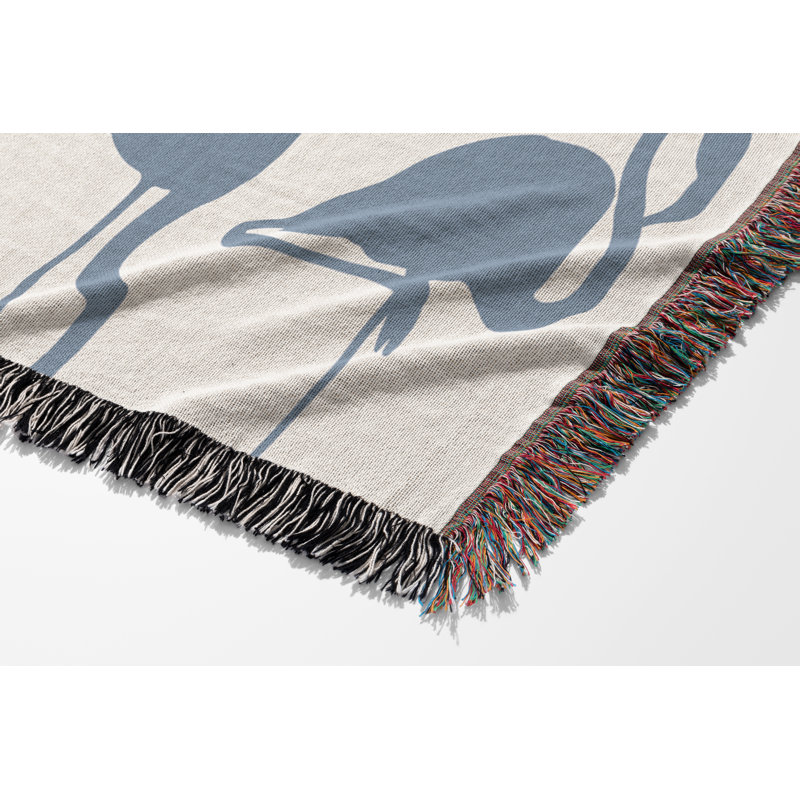 Jeté en mélange de coton Vixo Flamingo, L 60 po x l 50 po, Bleu / Blanc cassé