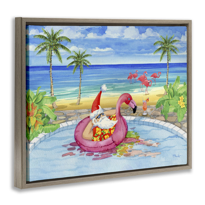 «Santa with Pool Float» par Paul Brent, Cadre flottant orme Montalcino, H 25 po x l 31 po