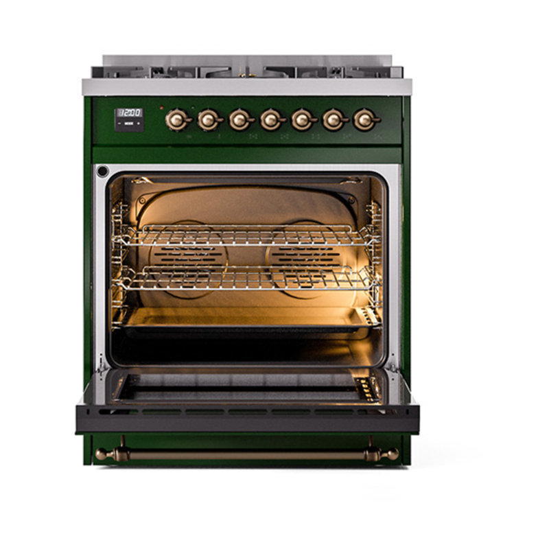 ILVE Nostalgie II Noblesse 30 in Dual Fuel Range, Emerald Green/Bronze, Natural Gas