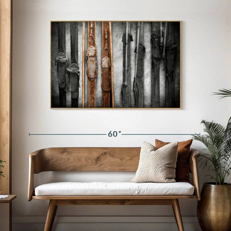 Ski Collection, 46" X 31", Floating Frame Natural Wood