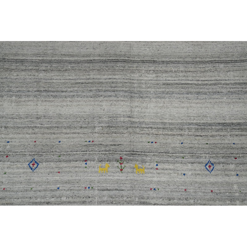 Tapis gris minimaliste de style Gabbeh 9 x 12 avec motif subtil