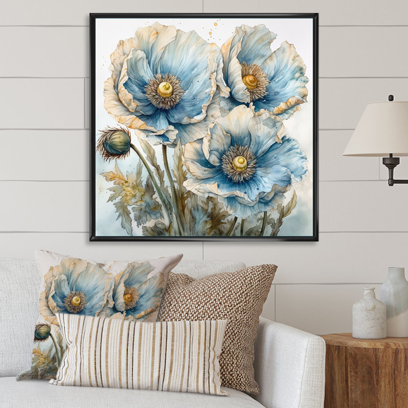 «Blue Poppy Serenity II», reproduction sur toile, Cadre flottant noir, H 36 po x l 36 po x P 1,5 po