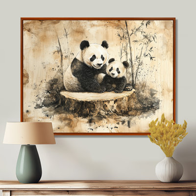 Gerino, famille de panda rétro dans la forêt I - art mural panda
