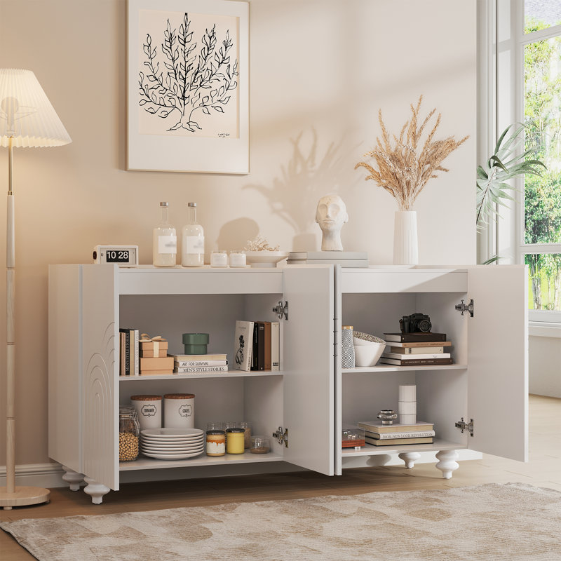 Sideboard With Pine Wood Door & Adjustable Shelves, White