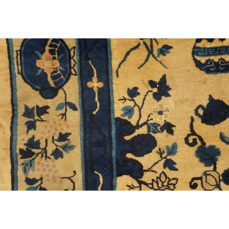 Tapis chinois antique ivoire et bleu Pékin