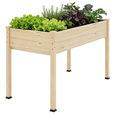 48" (4 ft) Elevated Wooden Raised Garden Bed, Natural Wood 4-Leg Outdoor Planter Box