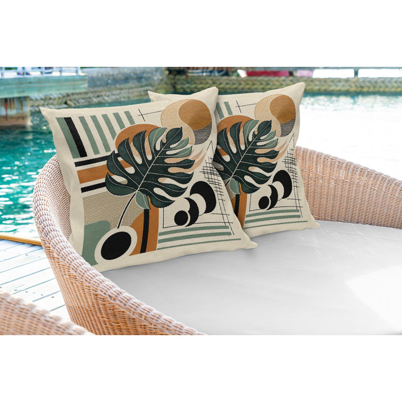 Ensemble de 2 housses de coussin Ambesonne Monstera sépia Evergreen, Carré, H 16 po x l 16 po