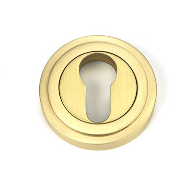 Art Deco Satin Brass Round Euro Escutcheon