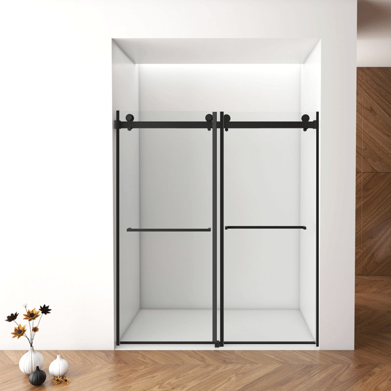 56"-60"W X 76"H Frameless Shower Door, Sliding Shower Door, With Premium 3/8"(10Mm) Thick Tempered Glass Shower Enclosure ,Double Side Easy Clean Coat