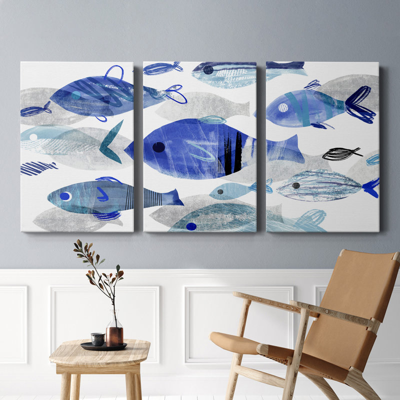 Fish Parade II - Toile tendue avec châssis de qualité supérieure - Prêt à être accroché, H 36 po x l 72 po x P 1 po