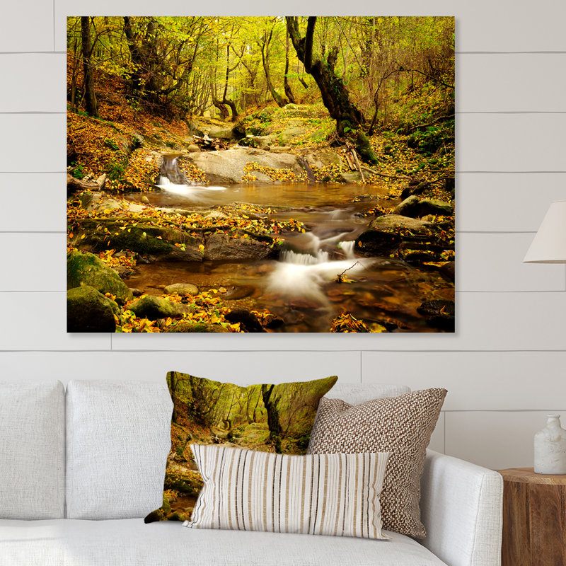 «Beautiful Autumn Forest River», décoration murale traditionnelle sur toile, H 16 po x l 32 po x P 1 po, Toile tendue