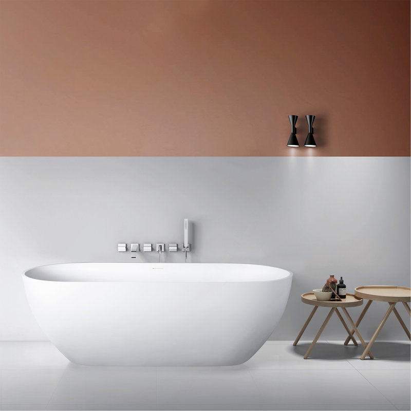 Baignoire de trempage autoportante à surface solide de 68,9 pouces pour salle de bain