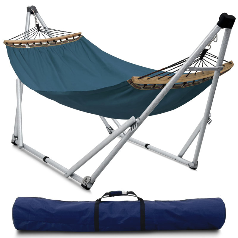 Support universel pour hamac - Acier - Cadre blanc - Toile - Bleu, Bleu, Blanc