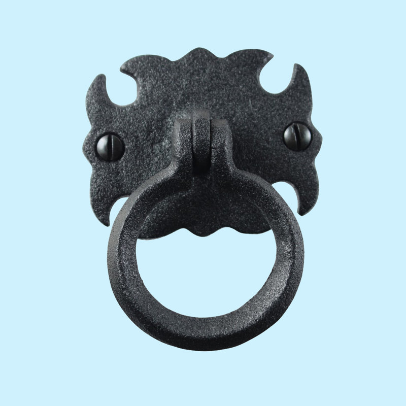 Rustic Black Wrought Iron Cabinet Ring Pulls with Mounting Hardware