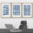 «Geometric Line Blue Brush Stroke Line Art Collage Abstract Patterns Modern Art Mid-Century Modern on Canvas», reproduction de 3 pièces-94434052-94434053