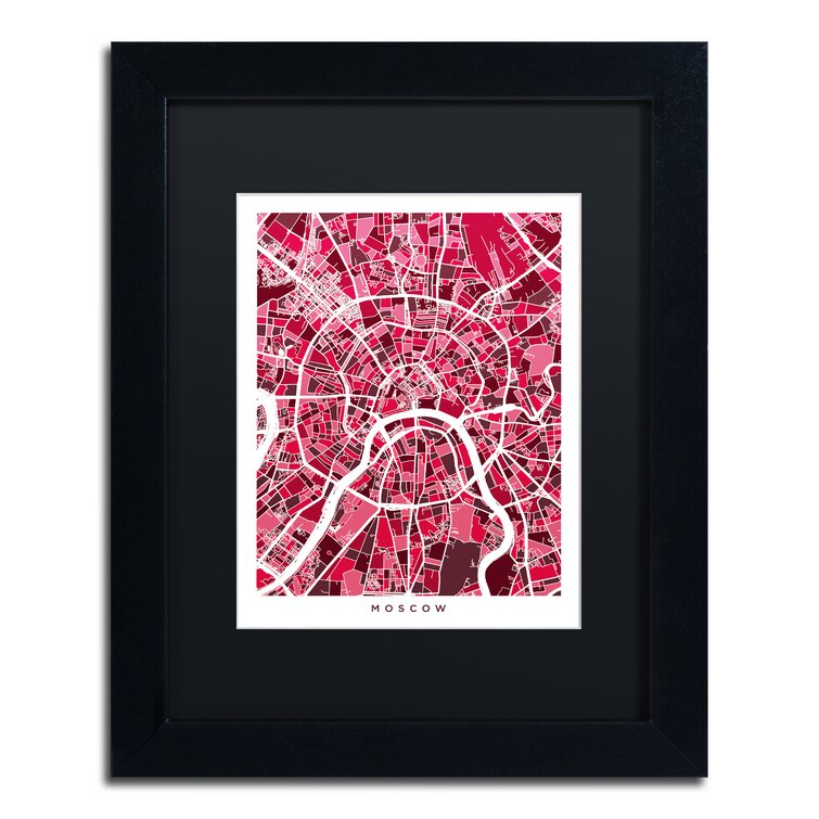 14" H x 11" W x 0.5" D 'Moscow City Street Map IV' Framed Graphic Art Print on Canvas