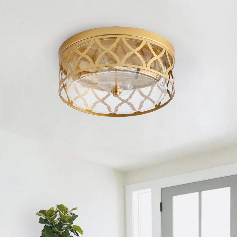 2-Lamp Clear Glass Gold Round Mesh Adjustable Ceiling Light