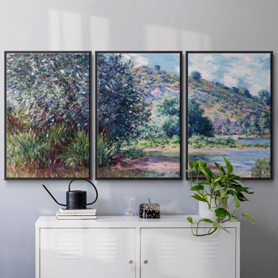 Paysage au port, ensemble de 3 toiles encadrées
