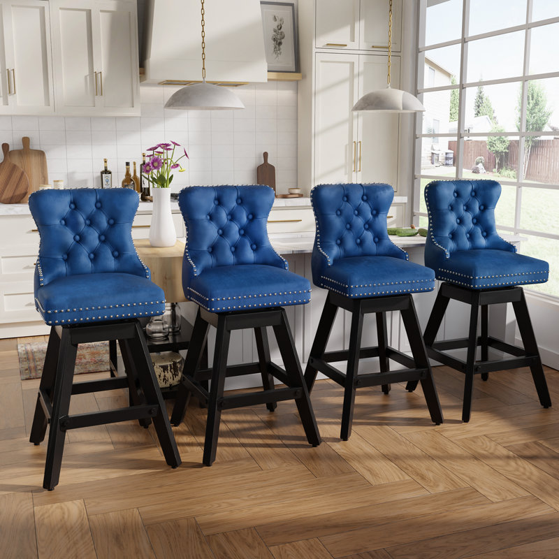 Modern Swivel Velvet Counter Height Bar Stools (Set of 4), Blue
