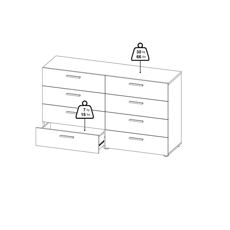 Gianna 8 Drawer 55.12" W Double Dresser, Black