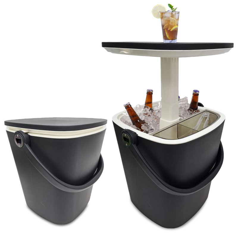 Seau à glace extérieur Olilawn pour les fêtes, table de glacière avec couvercle relevable, Noir