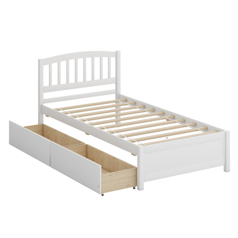 Base de lit plateforme avec tiroirs en bois, Blanc