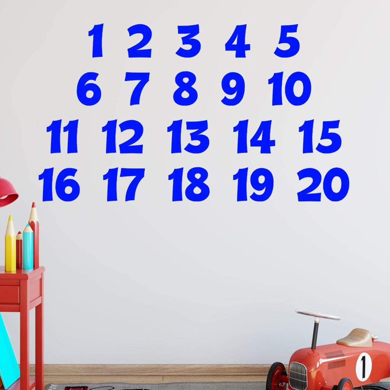 Décalcomanie murale chiffres pour enfants, H 17,5 po x l 31 po x P 0,6 po, Bleu