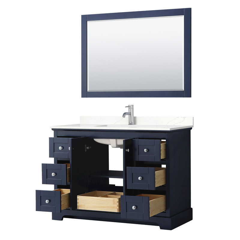 Avery 48'' Single Bathroom Vanity with Quartz Top, Giotto Quartz, Dark Blue, Polished Chrome