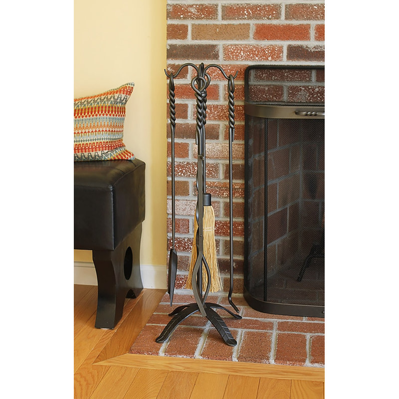 Dagan Black Wrought Iron 5-Piece Fireplace Tool Set with Twist Handles