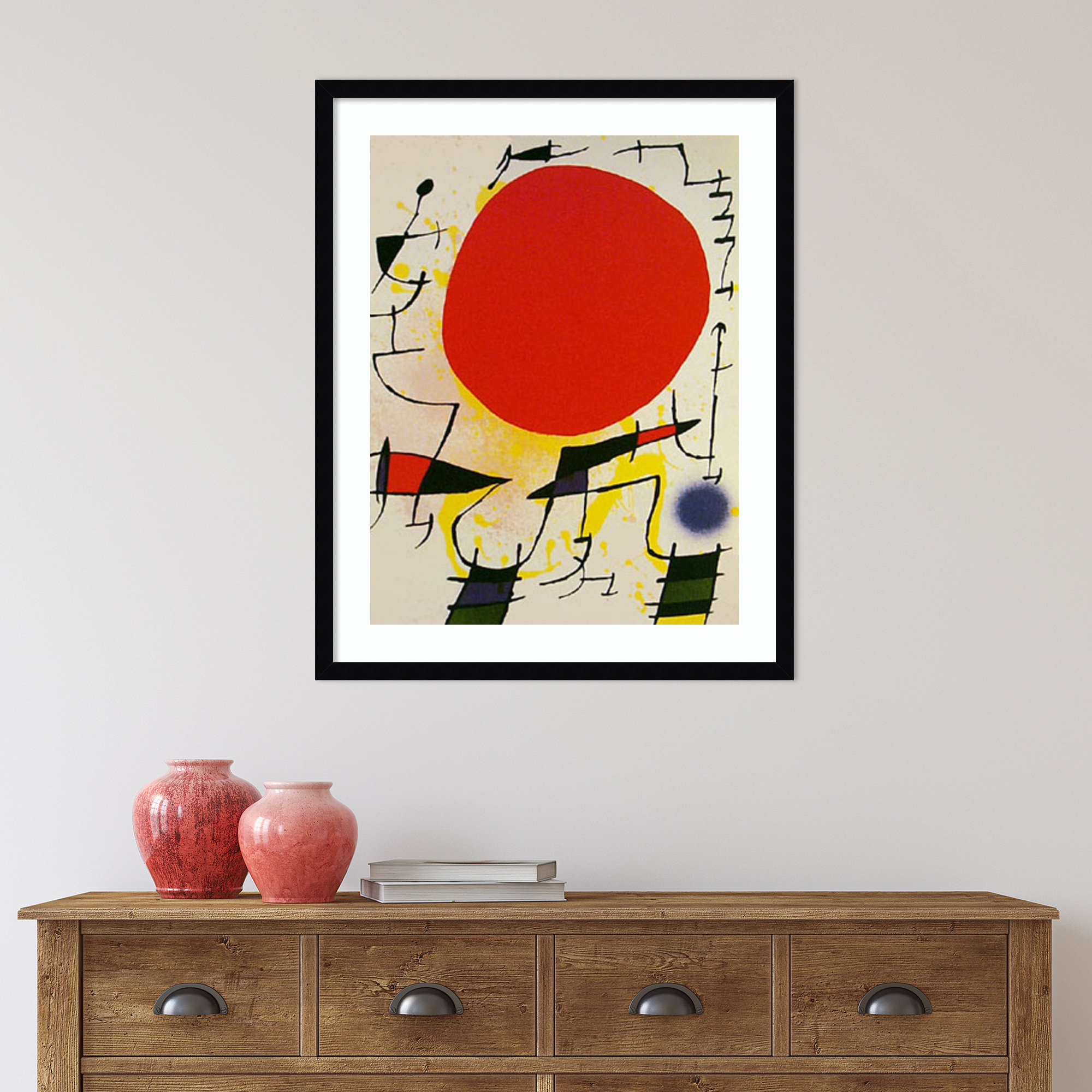 Le Soliel Rouge (The Red Sun) by Joan Miro, Noir Black Framed Paper, 30.38" H x 24.38" W x 0.88" D