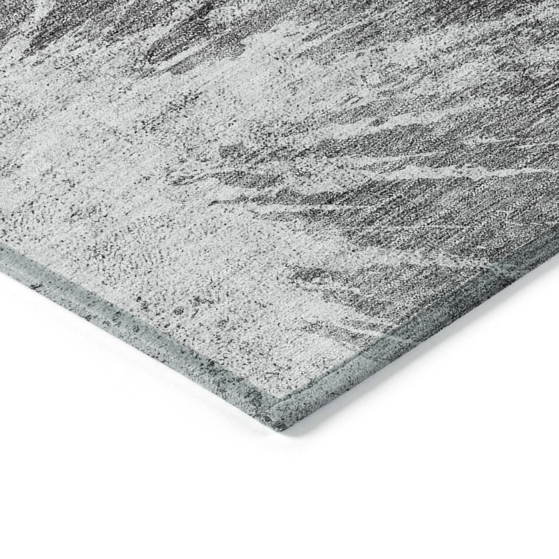 Tapis extérieur lavable abstrait gris anthracite et argent 3 pi x 5 pi