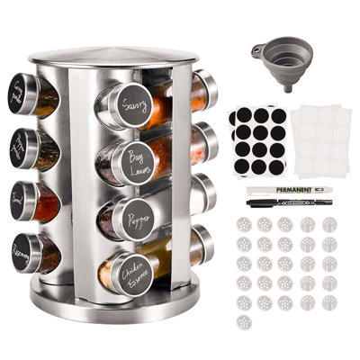 Freestanding Stainless Steel Spice Jar & Rack Set with Adjustable Racks