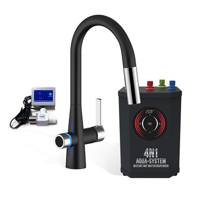 Robinet tout-en-un - Eau chaude instantanée, filtrée et robinet, douchette rétractable, tactile DEL, trou unique