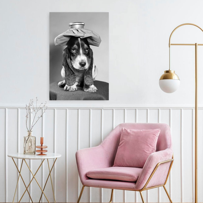 Bassett hound, chien avec sac de glace, art rétro rétro, H 24 po x l 16 po