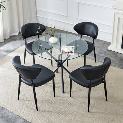 4 - Person Dining Table Sets With 36.6'' Round Table & 4 Upholstered Chairs
