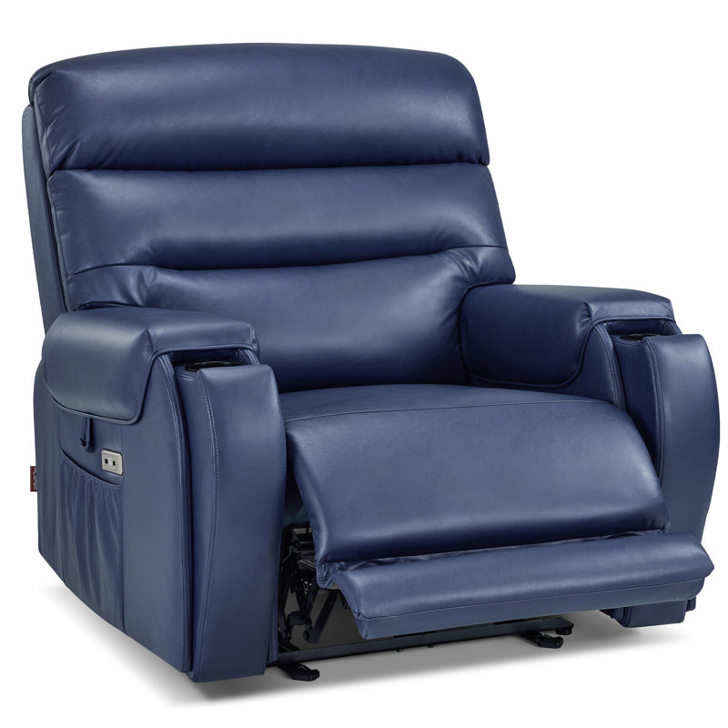 Fauteuil inclinable électrique de 27 po de largeur avec massage vibratoire et chaleur, appui-tête réglable, Navy Blue