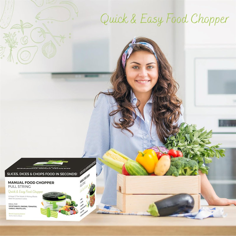 Mantraraj Hand Food Chopper With Pull String, Chopper For Vegetables, Fruits, Nuts, Meat, Spices, Onion, Multipurpose Mixer Blender Manual Food Chopper