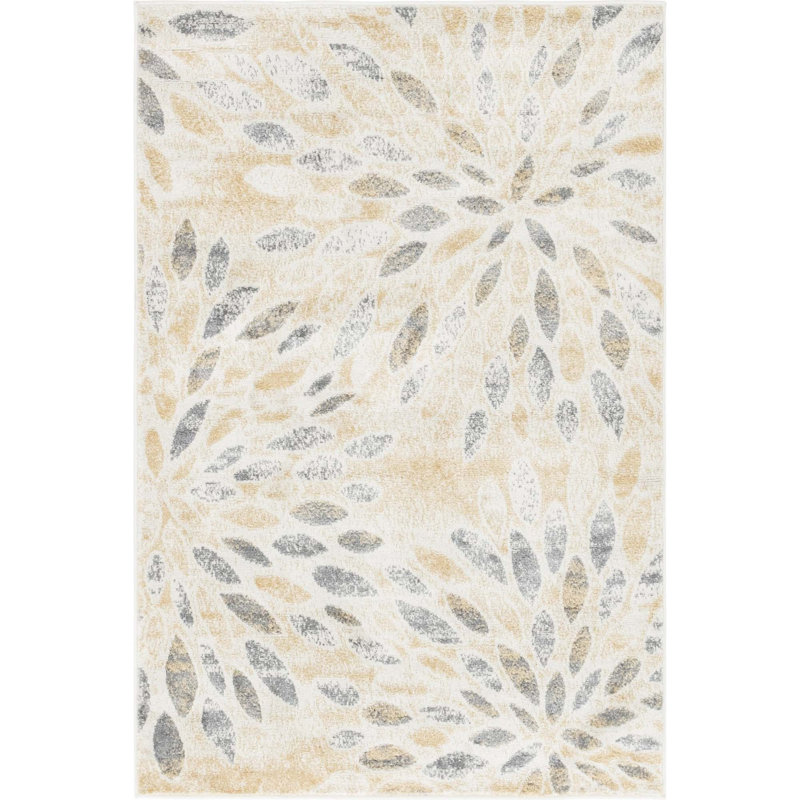 Tapis abstrait Aamia, Rectangle 4 pi 1 po x 6 pi 1 po, Jaune