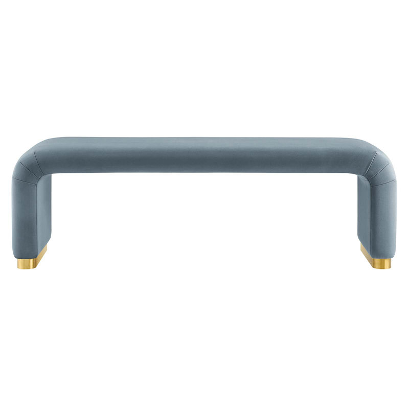 Modway Koda Velvet Upholstered Bench, Cadet Blue, Brass Gold