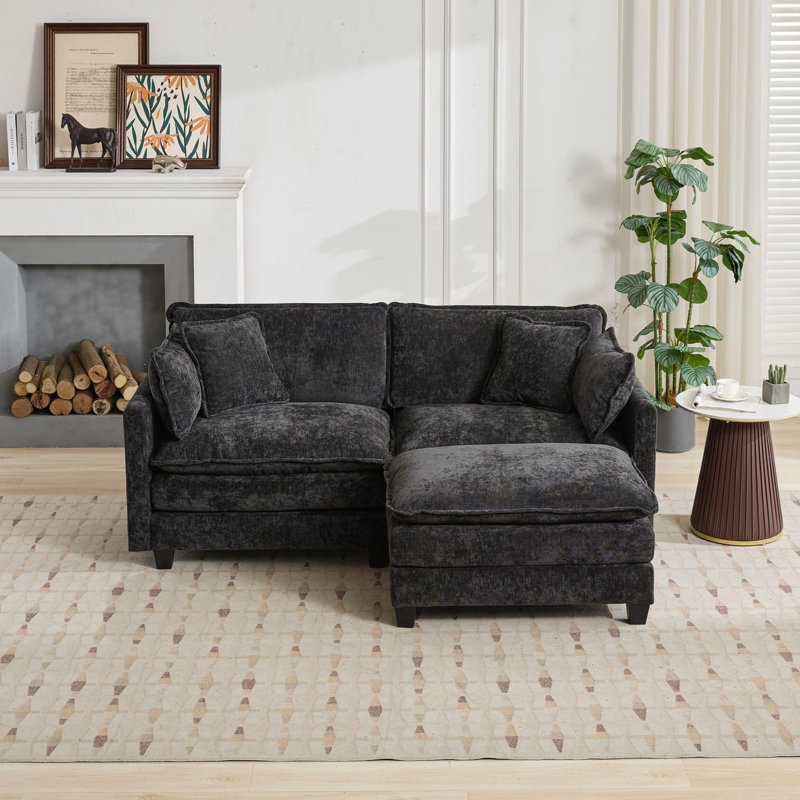 Cloud Sofa Ottoman for Living Room, Bedroom, Apartment, Comfy Double Layer Cushion, Black
