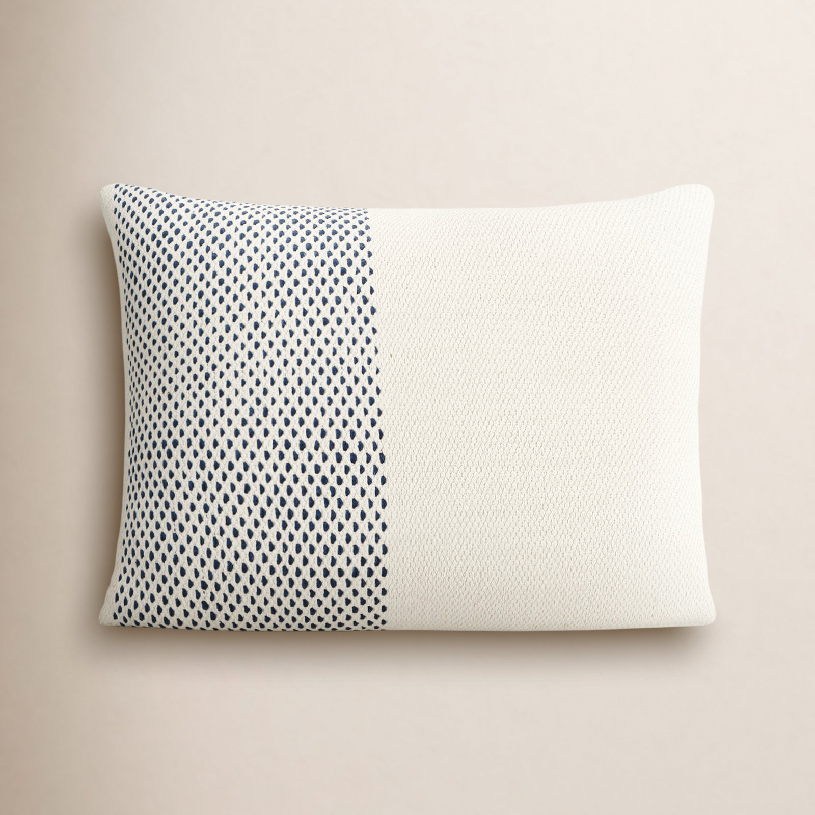 Farina Embroidered Cotton Lumbar Throw Pillow, Ivory/Blue