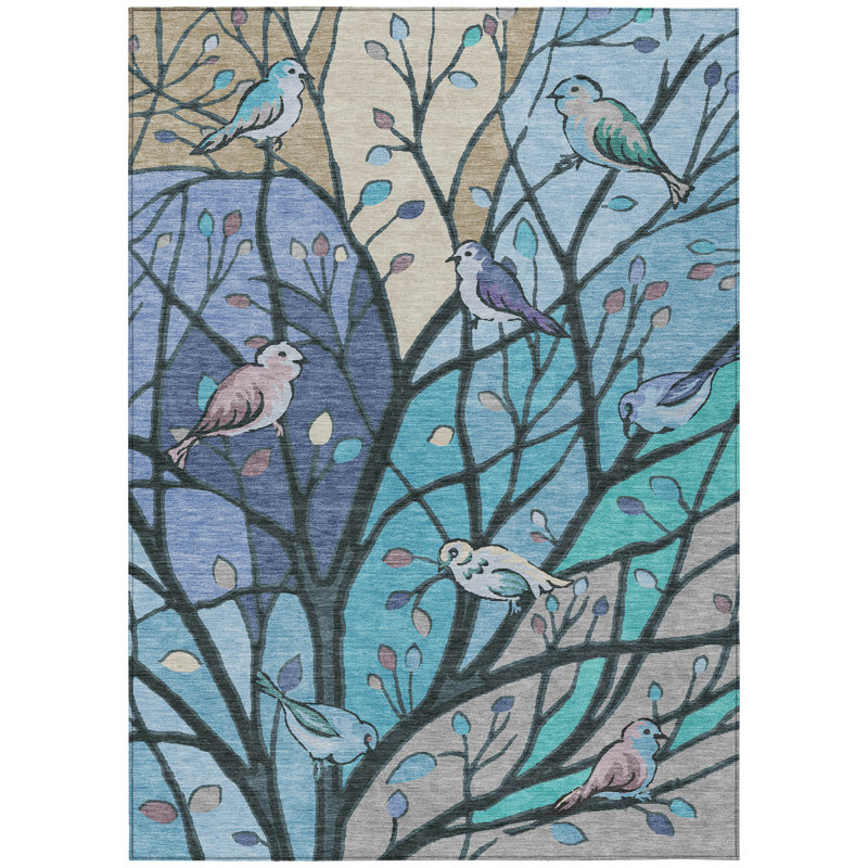 Machine Washable Indoor/Outdoor Adalaide ACN2336 Botanical Rug, Rectangle 3' x 5'