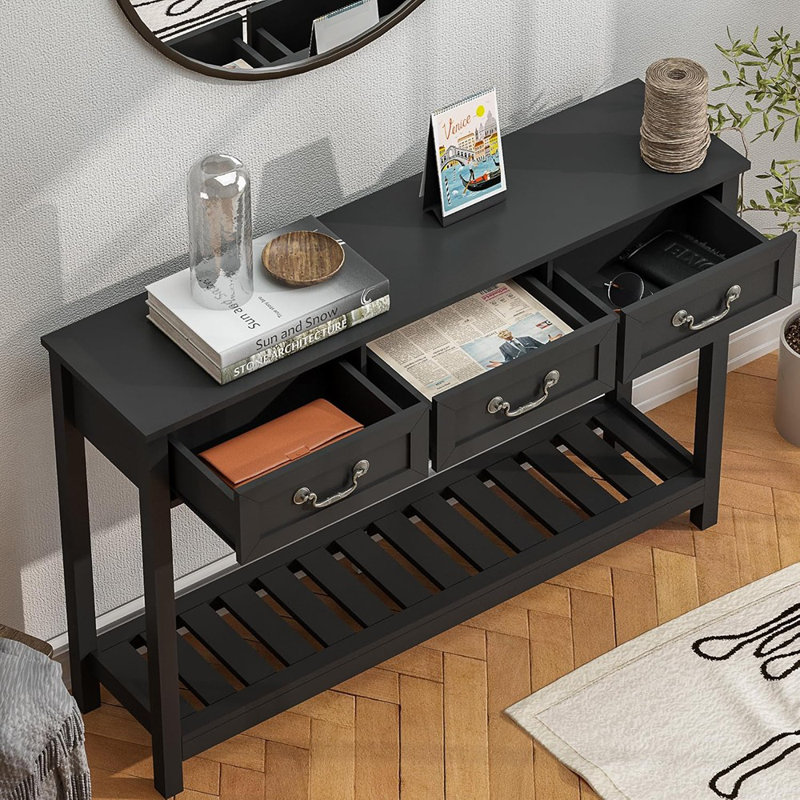 Table With 3 Drawers, Rustic Entryway Table, Na...