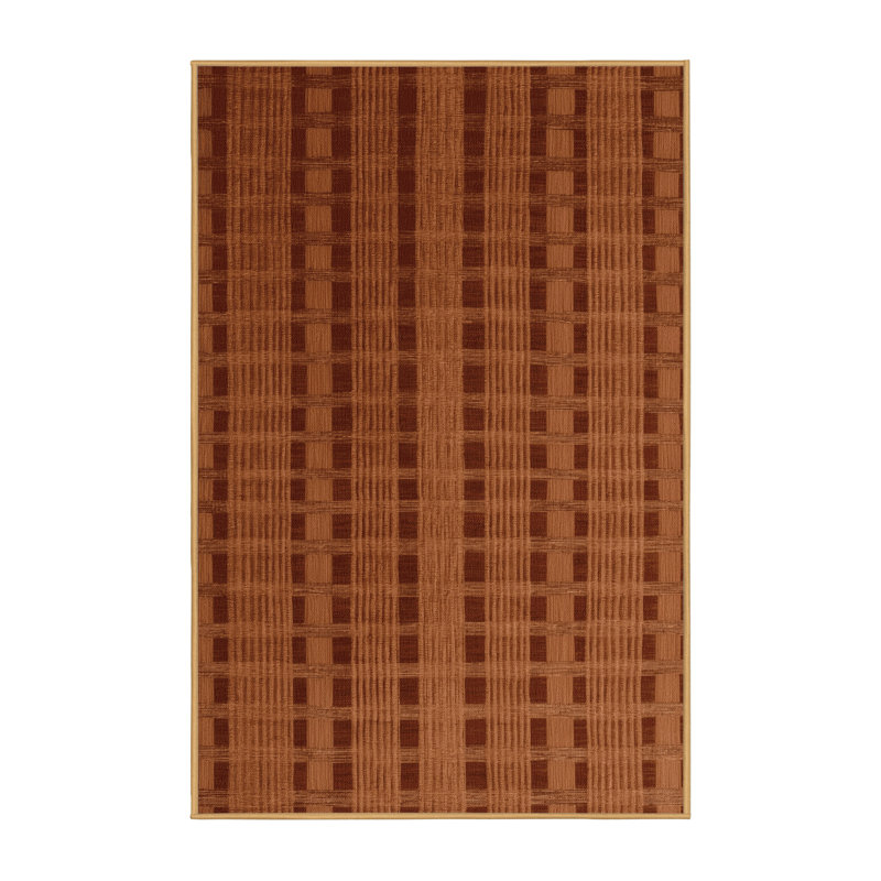 Tapis brun à carreaux lavable à la machine, Rectangle 7 pi x 9 pi