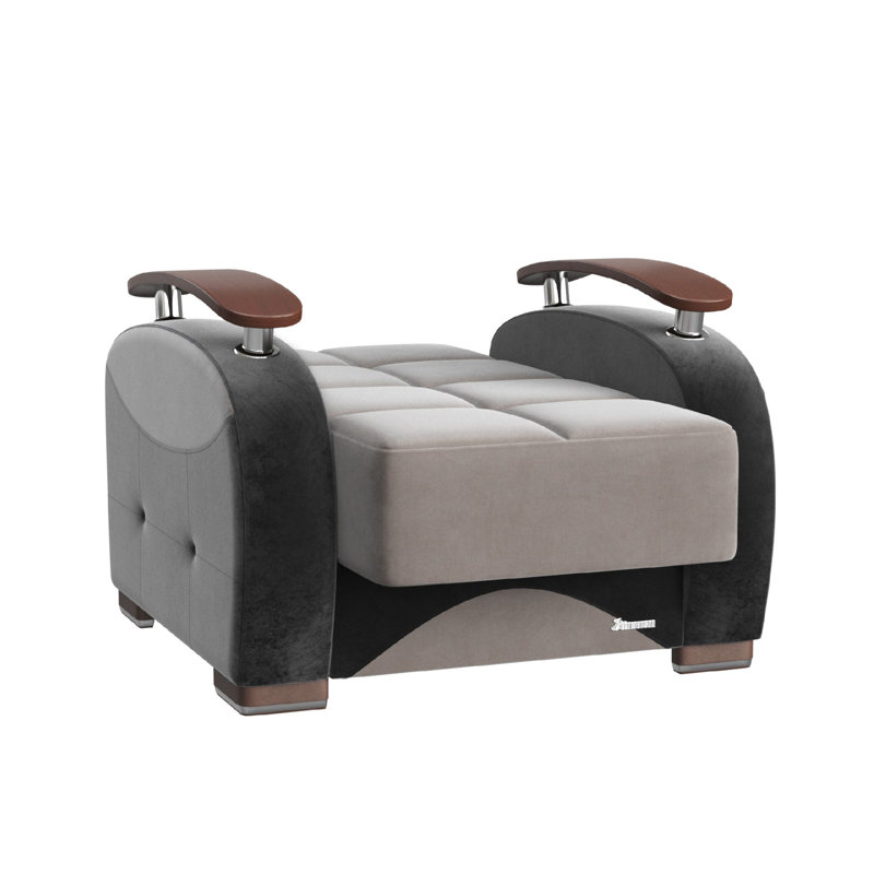 Gray Microfiber Convertible Sleeper Arm Chair with Storage
