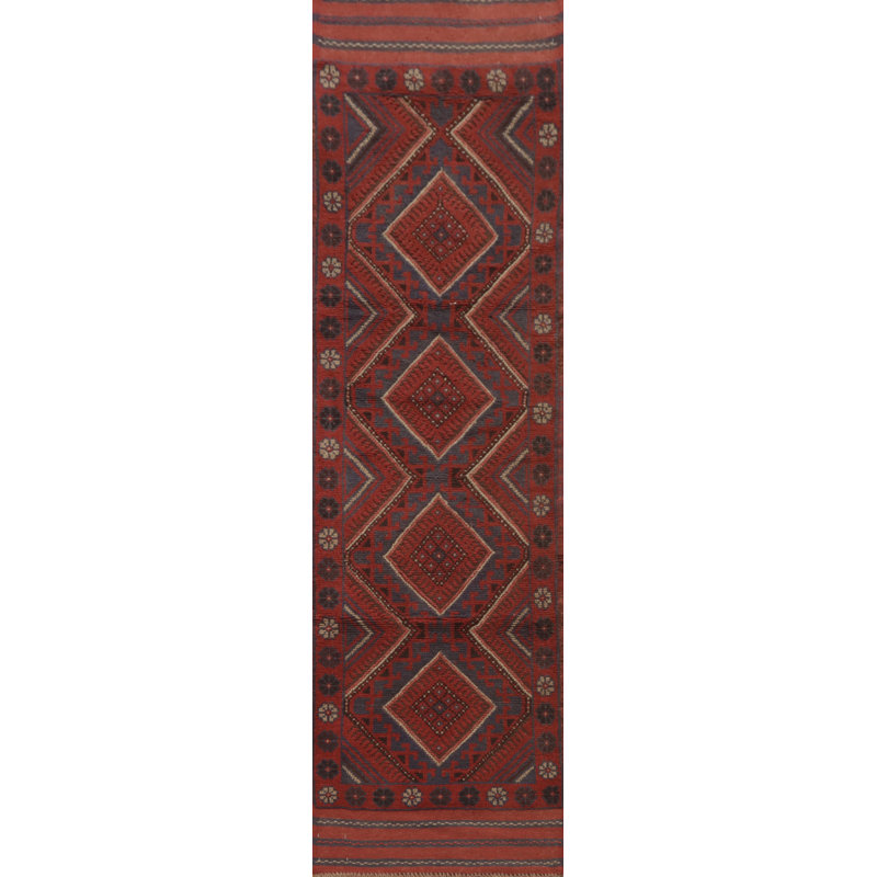 Tapis de couloir rouge en laine de conception unique 8 pi 1 po x 2 pi 0 po