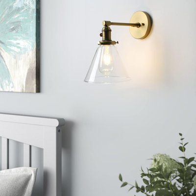 Applique murale antique industrielle - abat-jour conique en verre fait à la main, luminaire câblé 1 lumière pour la salle de bain, la cuisine, la chambre à coucher, compatible avec les ampoules DEL / fluocompactes / incandescentes